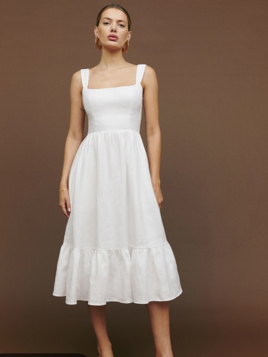 Reformation Dresses & Skirts - Reformation bucatini linen white midi dress size 8 NWT